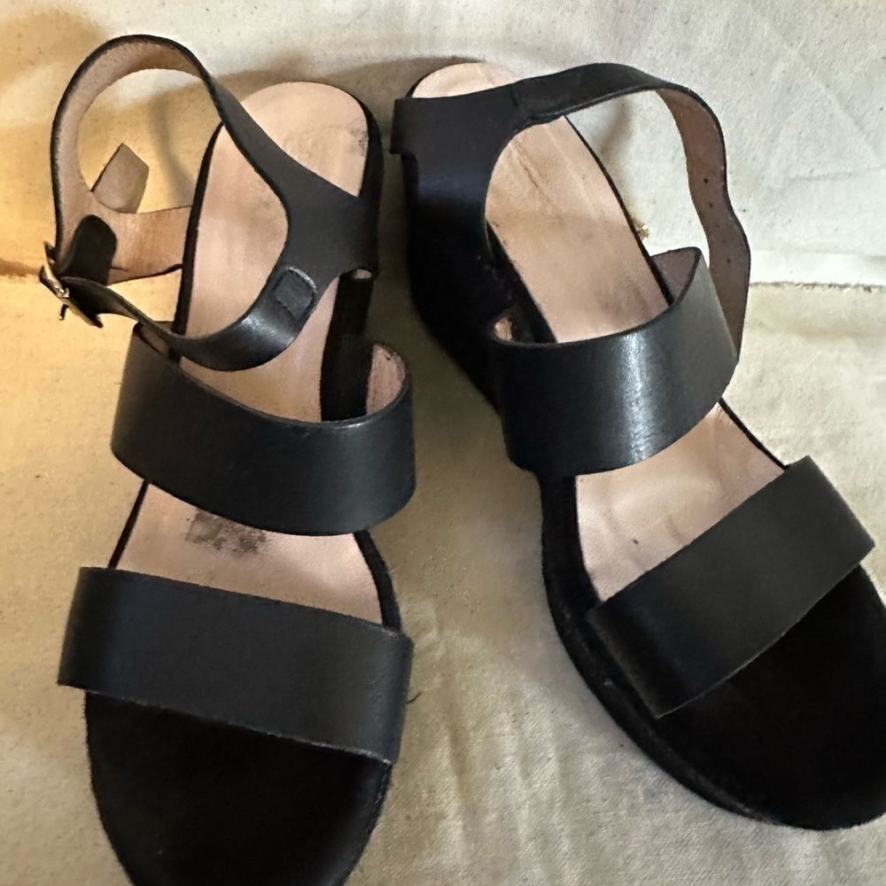 Dione Made in Spain Black Leather Espadrille Wedge Sandals EU39 Stylish & Rare